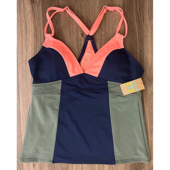 NWT Title Nine Color-block Tankini Top, Racerback, Women Medium, Blue Green Pink - Picture 2 of 16